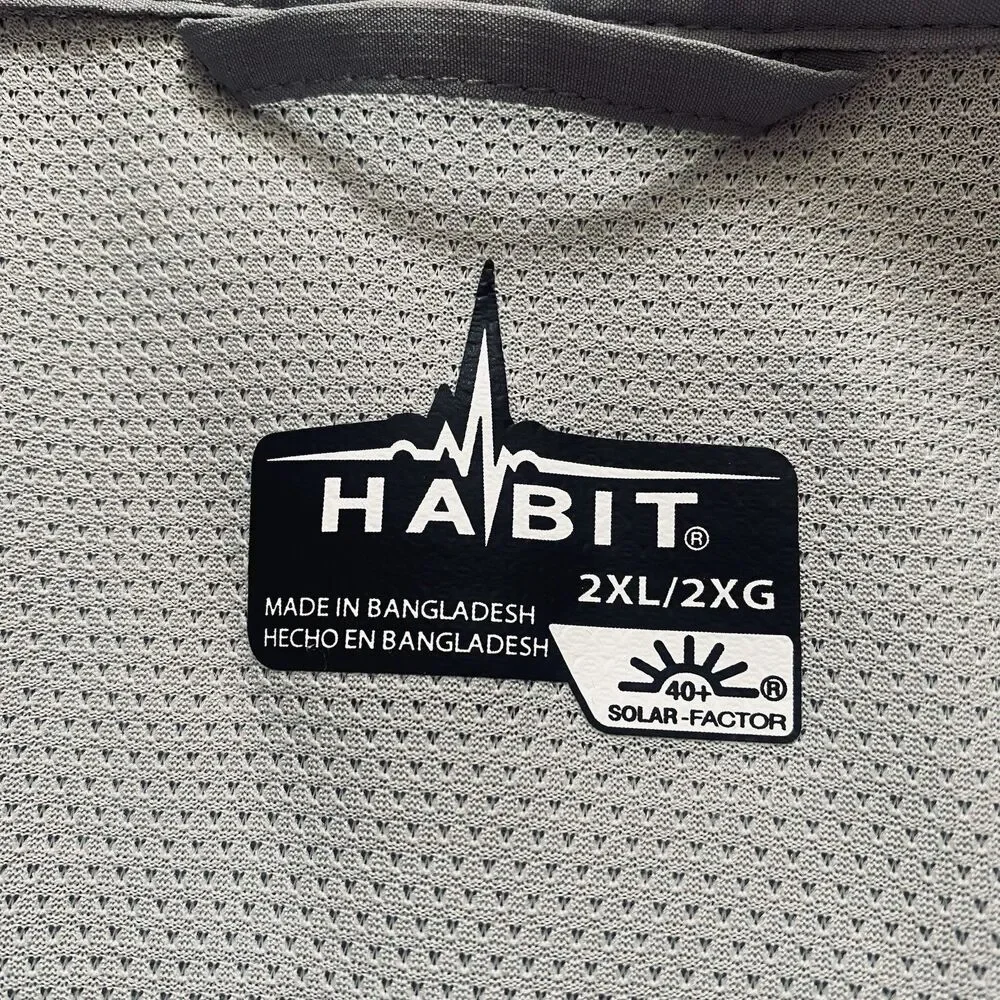 Habit Mens 2XL Gray Vented Outdoor UPF 40+ Long Sleeve Button-Up Fishing Shirt - Picture 3 of 16